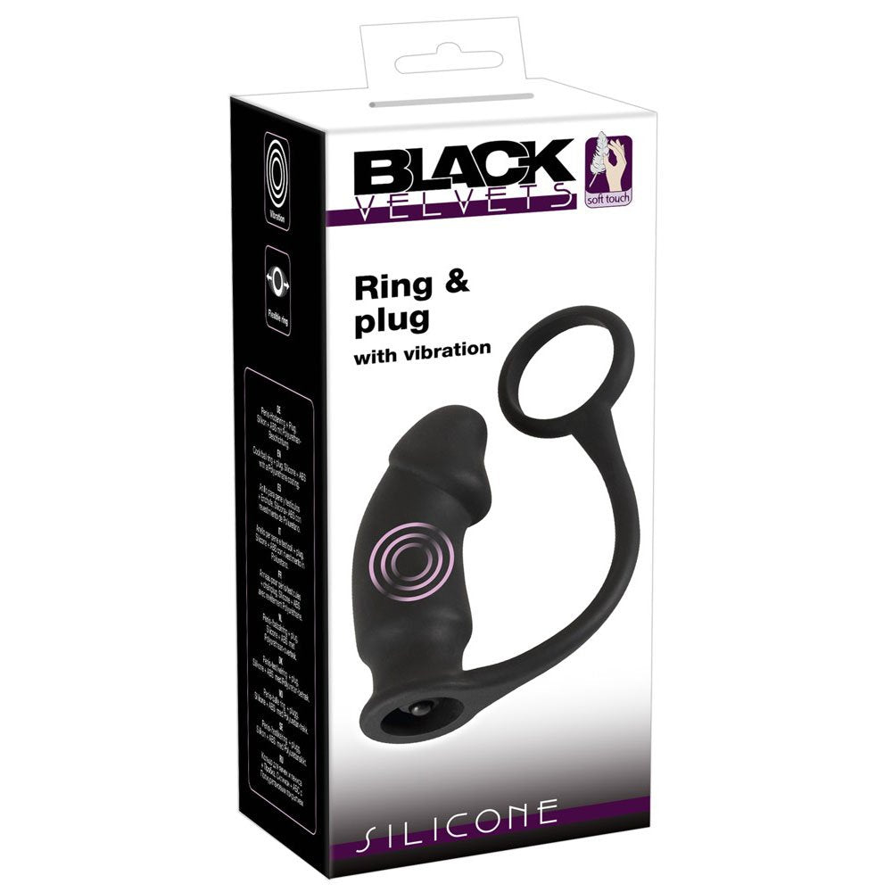 Cockring e plug anale 13 x 4,2 cm Nero