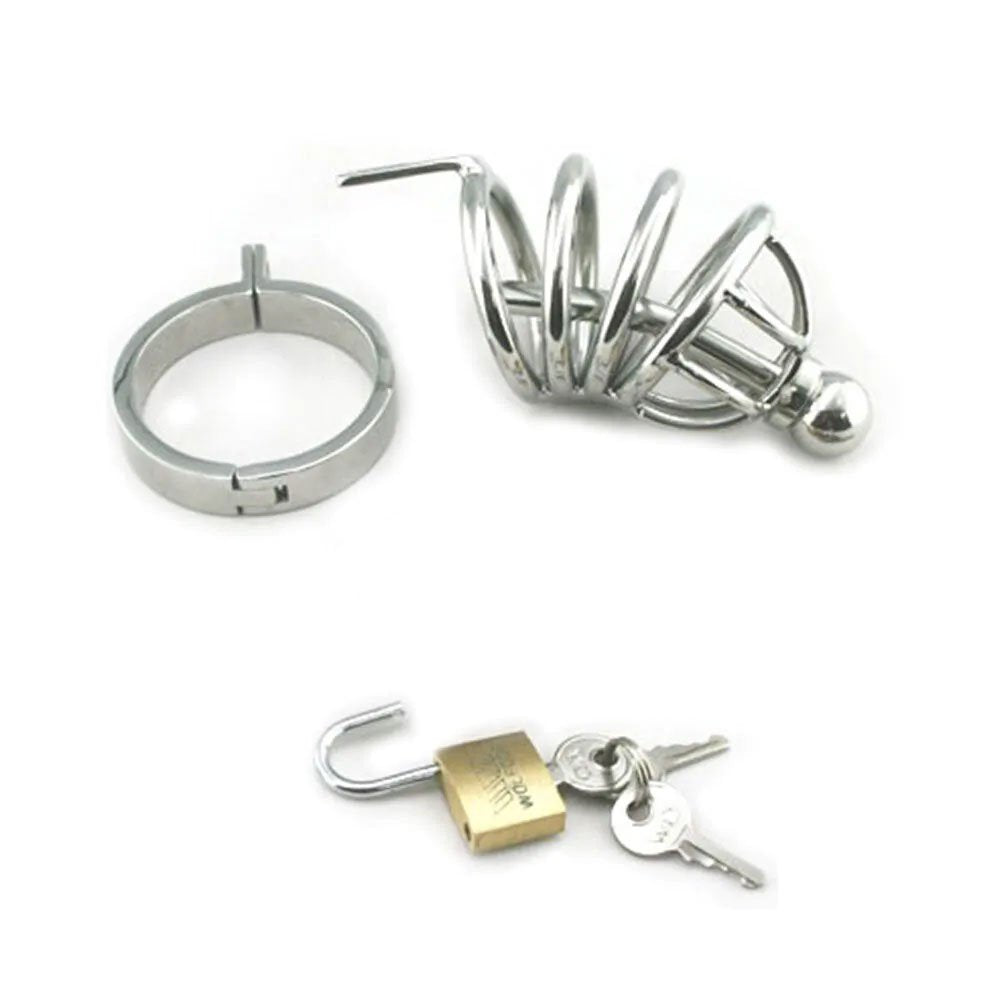 Male Chastity Device - Cage With Penis Plug - Stainless Stee