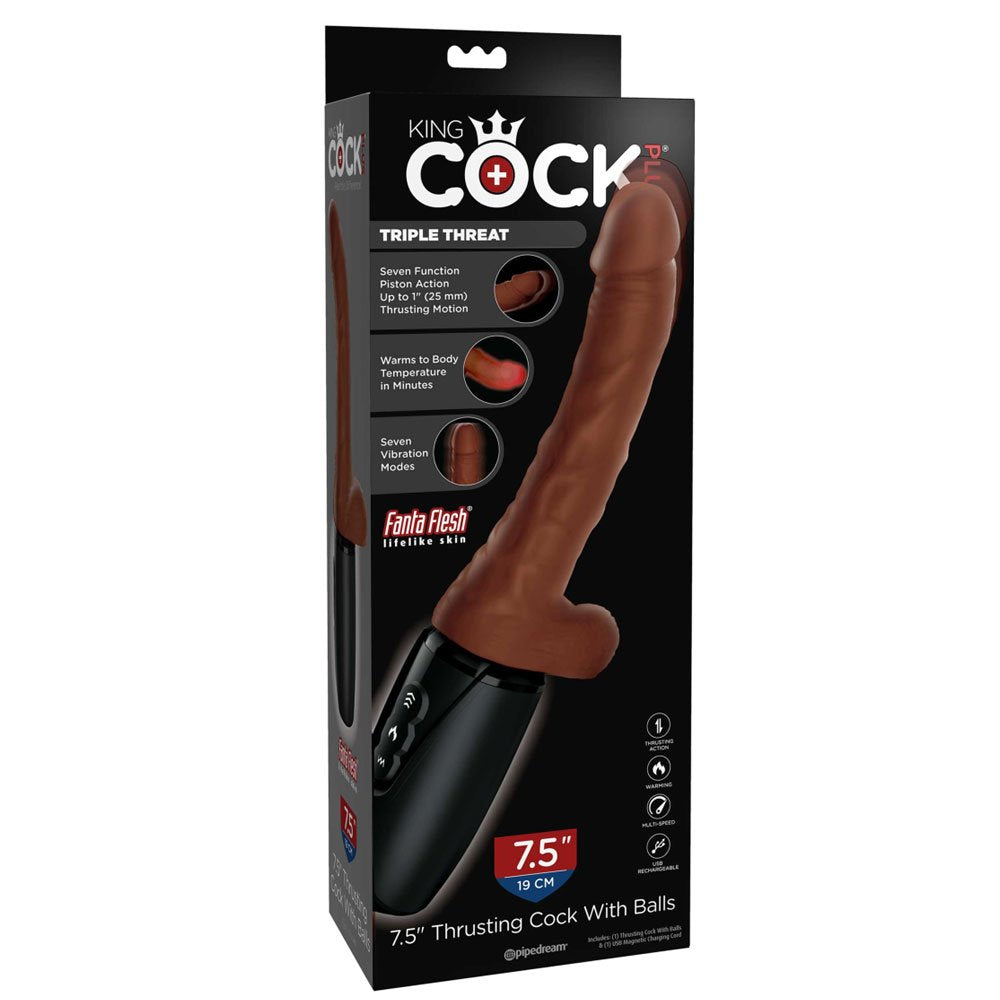 Pipedream King Cock Plus - 7.5' Thrusting Cock with Balls Brown