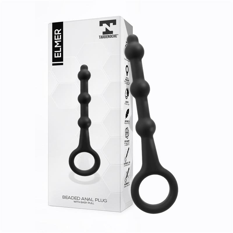 TARDENOCHE Elmer Plug anale con perline e anello di facile estrazione in silicone nero