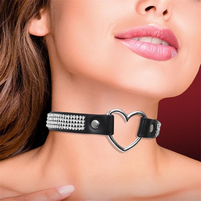 Collare CINDERELLA con cuore e strass stile choker in pelle vegana taglia unica