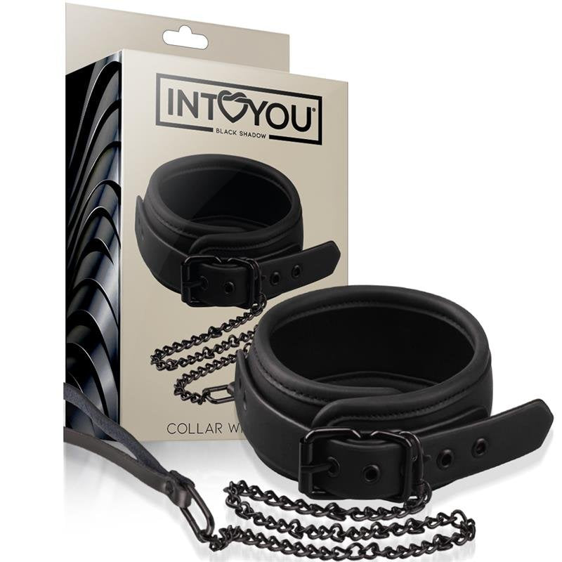 INTOYOU BLACK SHADOW Collare con guinzaglio in pelle vegana