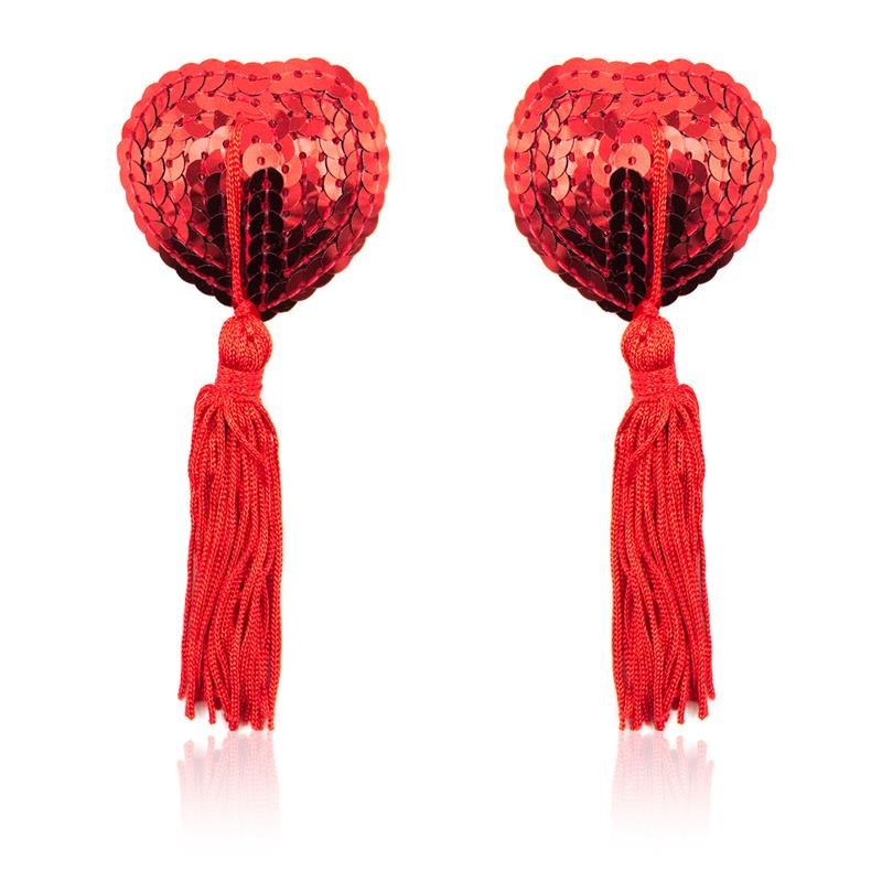 Copricapezzolo LATETOBED BDSM LINE con paillettes a forma di cuore e nappa, rosso