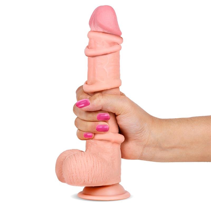 LIKETRUE Slidy Dildo realistico a doppio strato retrattile e regolabile da 9"