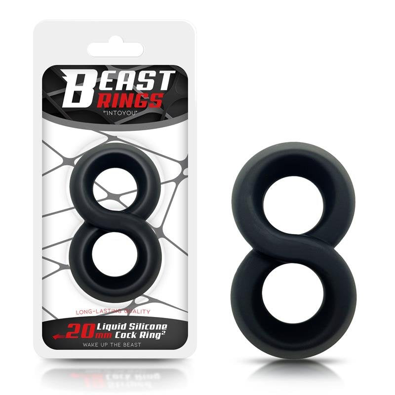 BEAST RINGS Anello doppio per pene 100% silicone liquido 2 cm Nero