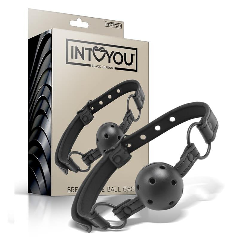INTOYOU BLACK SHADOW Bavaglio a sfera regolabile e traspirante in pelle vegana
