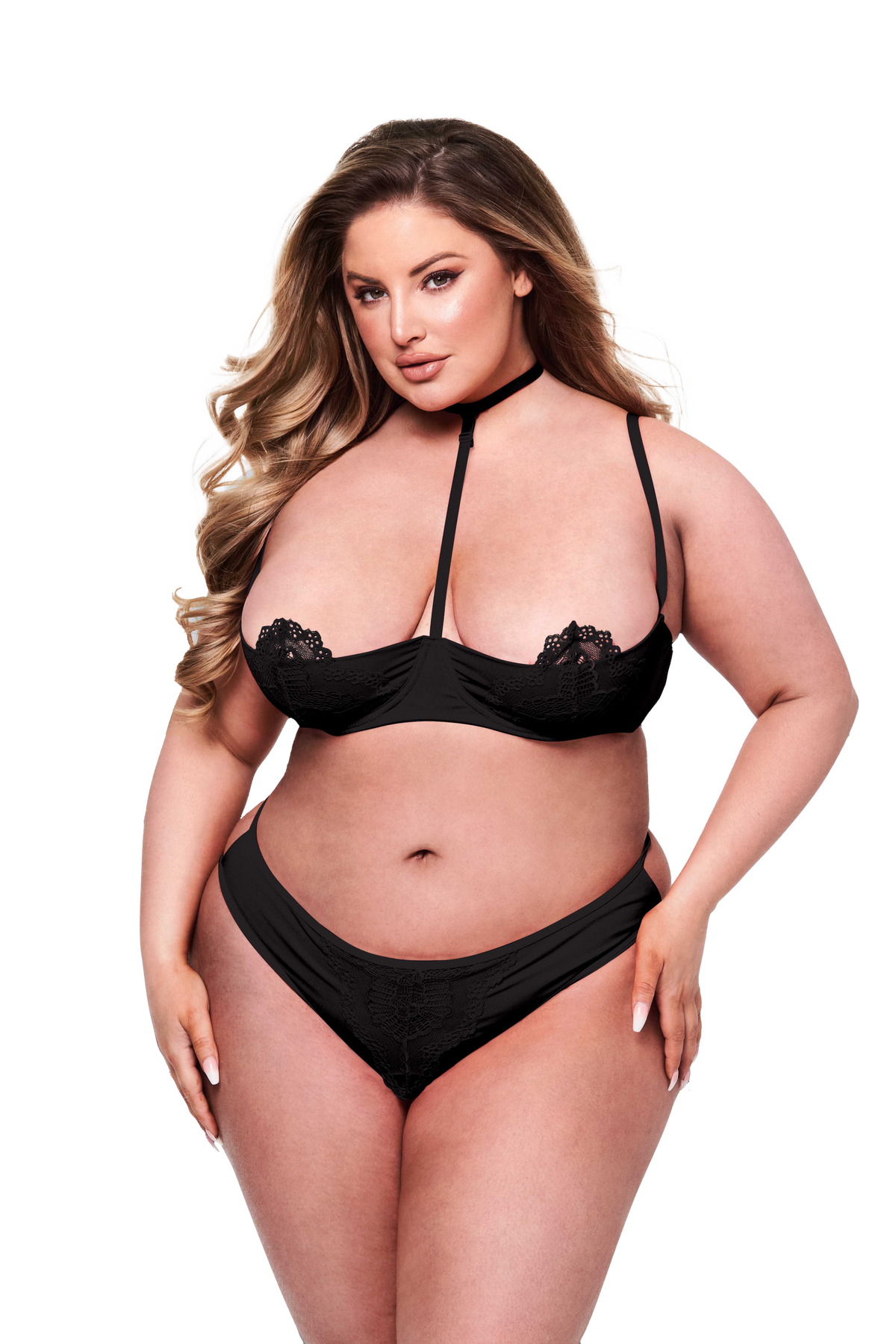 BACI 2 PEZZI REGGISENO E PERIZOMA SEXY A QUARTO DI COPPA NERO, QS