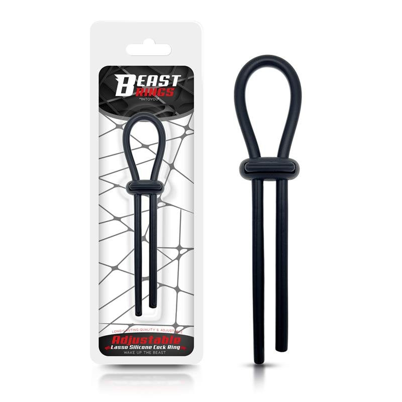 BEAST RINGS Anello per pene regolabile Lazo in silicone solido nero
