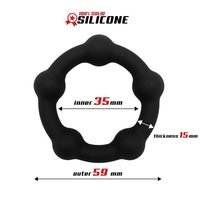 BEAST RINGS Anello per pene in silicone solido con perline 3,5 cm Nero