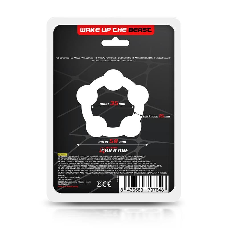 BEAST RINGS Anello per pene in silicone solido con perline 3,5 cm Nero