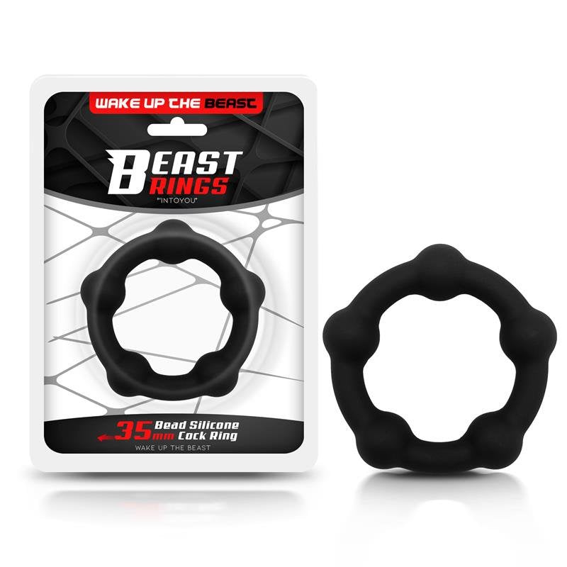 BEAST RINGS Anello per pene in silicone solido con perline 3,5 cm Nero