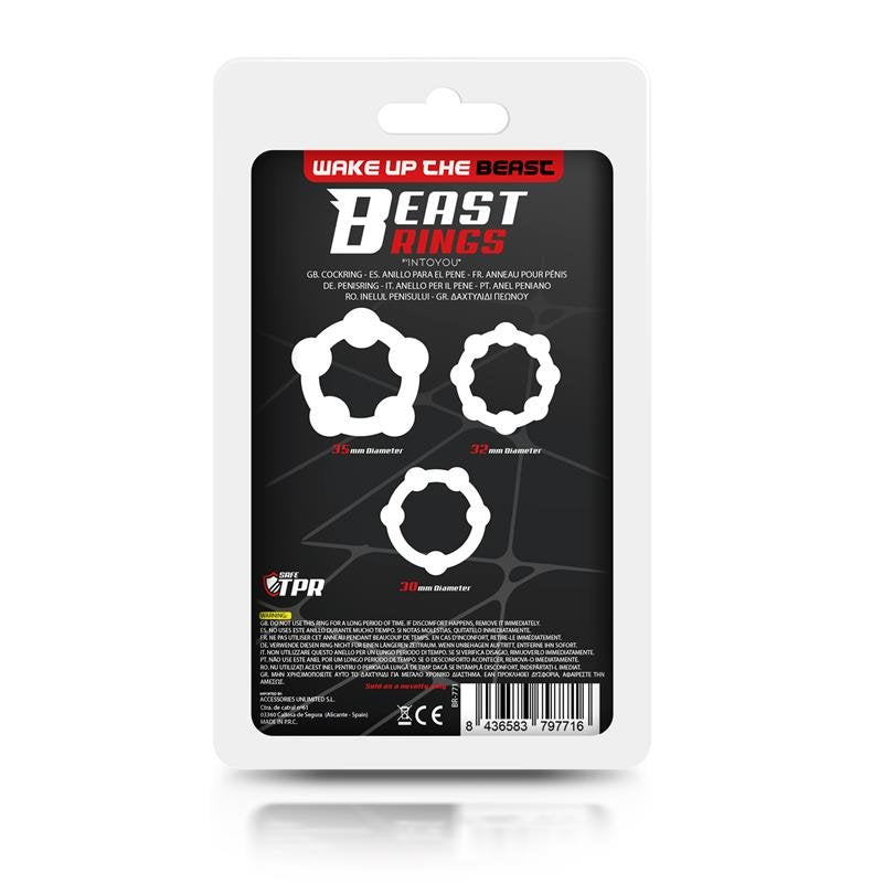 ANELLI BEAST Set di 3 anelli per il pene flessibili con perline neri