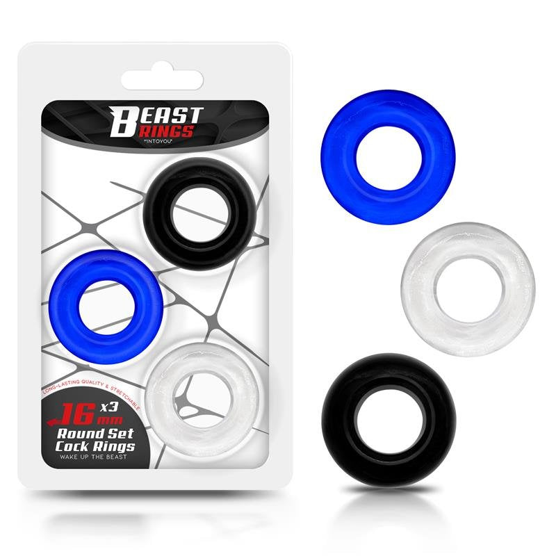 BEAST RINGS Set di 3 anelli per pene 3 colori 1,6 cm